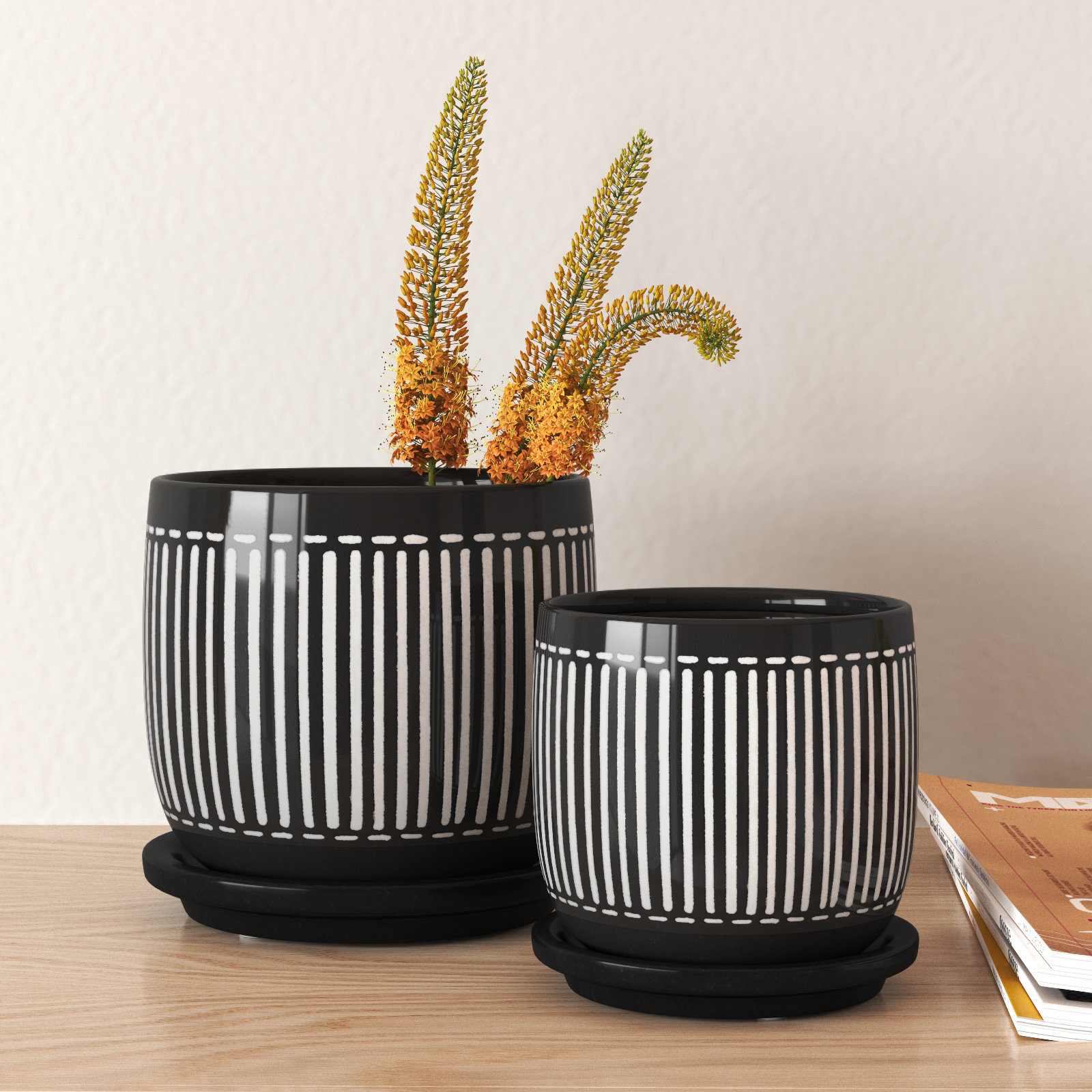 Black and white ceramic hot planter